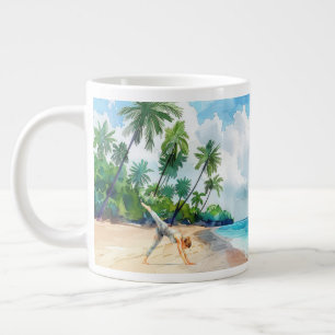 Caneca De Café Grande Posição de Yoga na praia