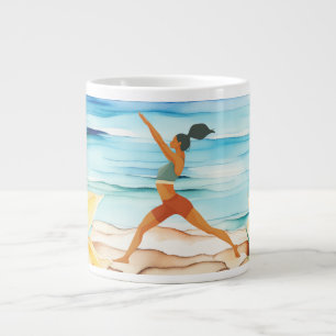 Caneca De Café Grande Posição de Yoga na praia 