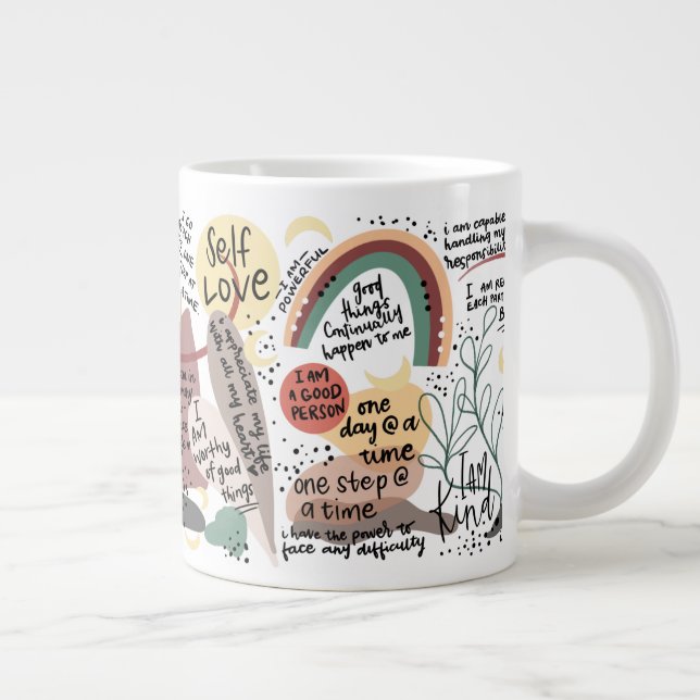 Caneca De Café Grande Positive Self Love Affirmations Graphics (Direita)