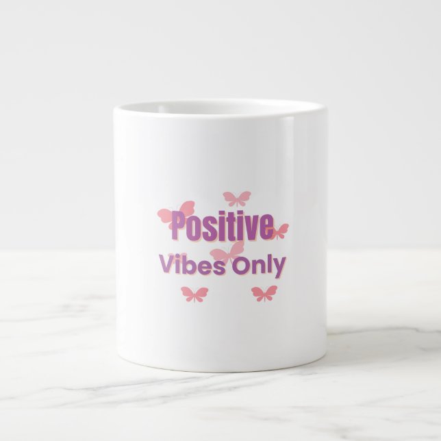 Caneca De Café Grande  Positive Vibes Only | Minimal Motivational Quote  (Frente)
