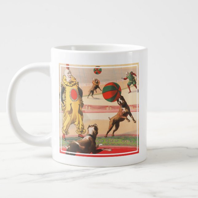Caneca De Café Grande Poster de Circo Mostrando Palhaços Com Cães Execut (Esquerda)