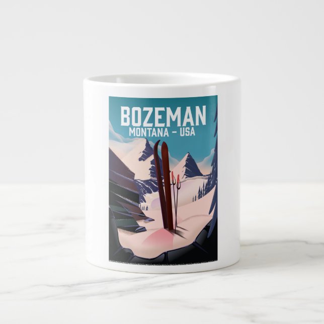 Caneca De Café Grande Poster de esqui de Bozeman Montana (Frente)
