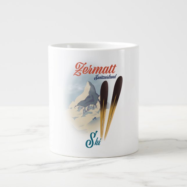 Caneca De Café Grande Poster de esqui de Suiça Zermatt (Frente)