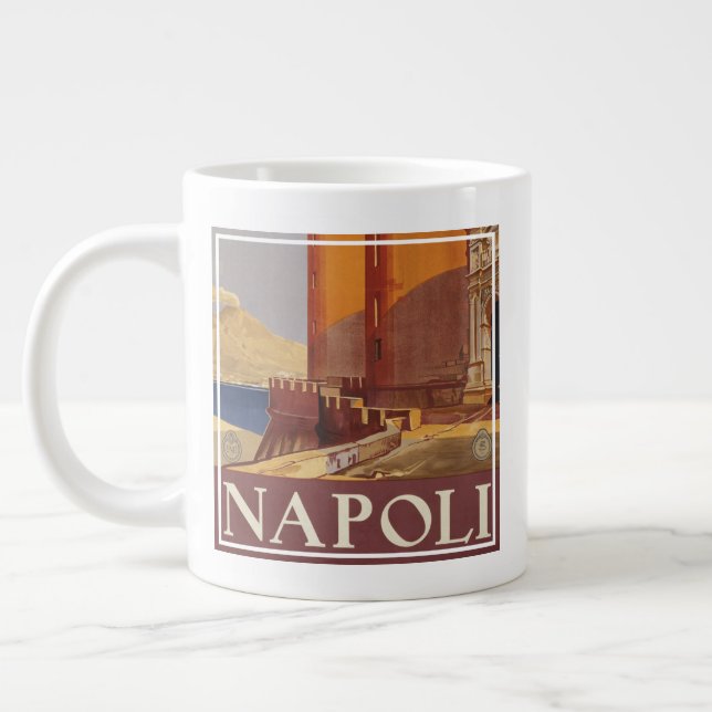 Caneca De Café Grande Poster de viagens De Vesúvio E Baía De Nápoles (Esquerda)