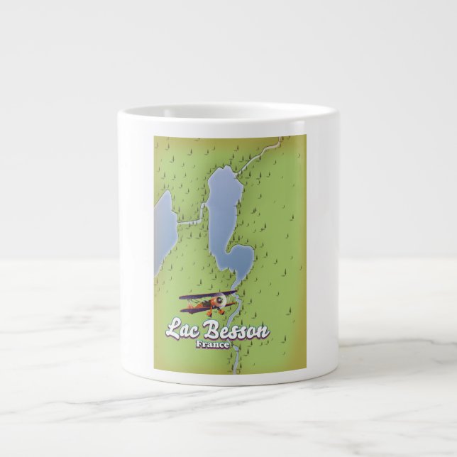 Caneca De Café Grande Poster de viagens do mapa Lac Besson France (Frente)