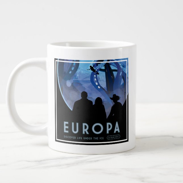Caneca De Café Grande Poster de viagens Espacial Retroativo - Lua Europa (Esquerda)