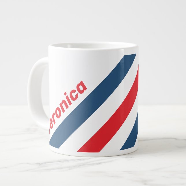 Caneca De Café Grande Postman Nostalgic Stripes with Name (Frente Esquerda)