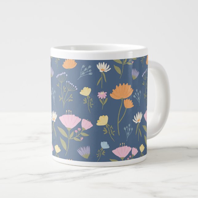 Caneca De Café Grande Prado colorido no azul (Frente Esquerda)