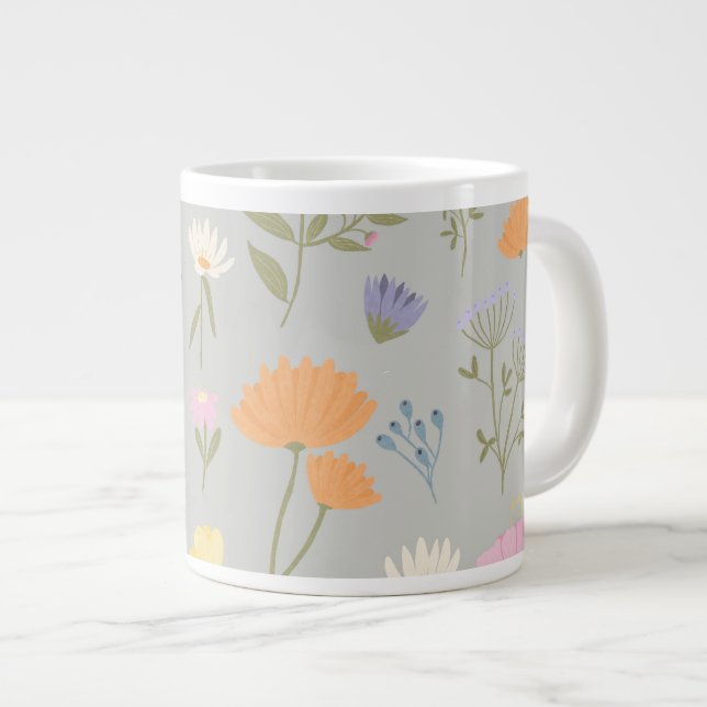 Caneca De Café Grande Prado colorido sobre cinza (Frente Esquerda)