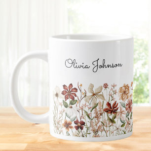 Caneca De Café Grande Prado de Flores Silvestres Vintage Personalizado e