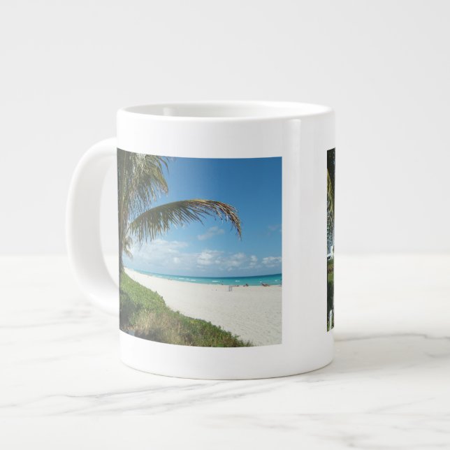 Caneca De Café Grande Praia Branca de Areia com Palm (Frente Esquerda)
