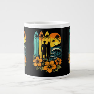 Caneca De Café Grande Praia de Surf Retrô Pôr do Sol Tropical
