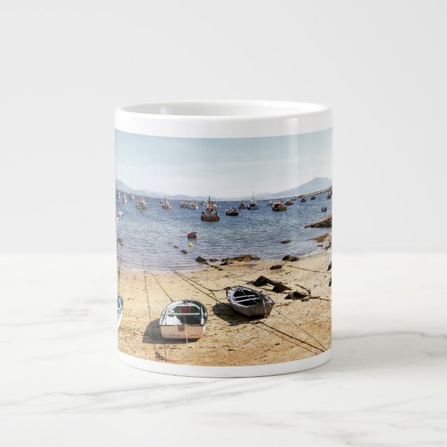 Caneca De Café Grande Praia e Barcos (Frente)