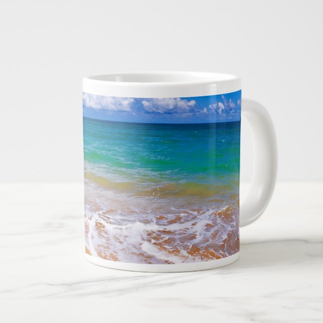 Caneca De Café Grande Praia Vazia E Águas Azuis (Frente Esquerda)