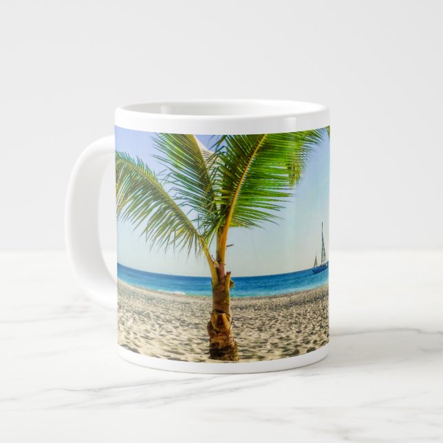 Caneca De Café Grande Praias Tropicais | Maré, Palm Tree, Aruba (Frente Esquerda)