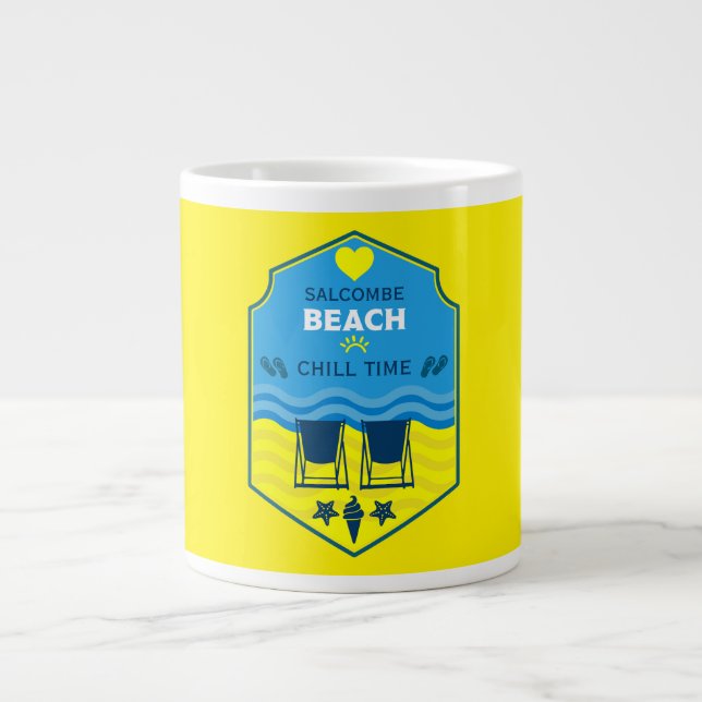 Caneca De Café Grande Presente britânico na praia (Frente)