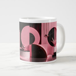 Caneca De Café Grande Presente com Design Geométrico Rosa e Preto Luxuos