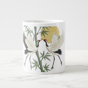 Caneca De Café Grande Presente de bordado de grou japonês com bambu ao n