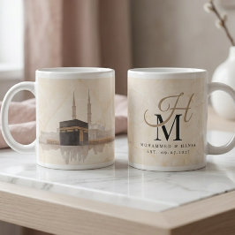 Caneca De Café Grande Presente de Casamento Kaaba | Monograma com os Nom