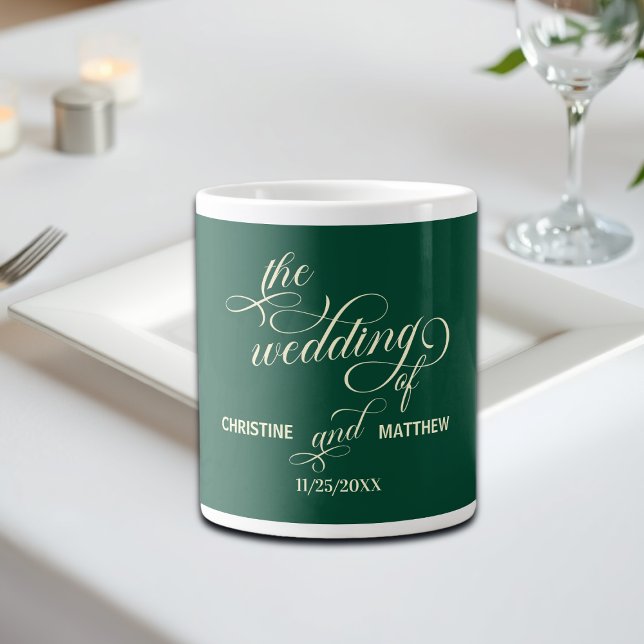 Caneca De Café Grande Presente de Casamento Teal de Caligrafia Elegante (Criador carregado)