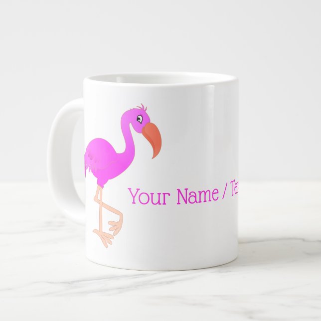 Caneca De Café Grande Presente de Mug Flamingo Rosa - Texto e Cores Pers (Frente Esquerda)