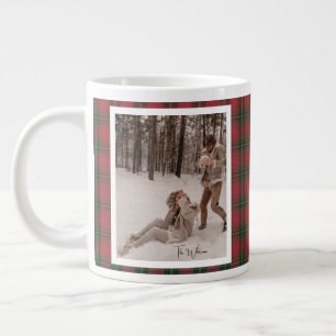 Caneca De Café Grande Presente de Natal Moderno com Xadrez Vermelho Rúst