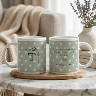 Caneca De Café Grande Presente dos Pais com Monograma de Bolinhas Verde