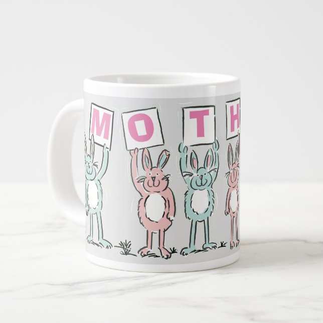 Caneca De Café Grande Presente para Mãe Com Coelhos Divertidos (Frente Esquerda)
