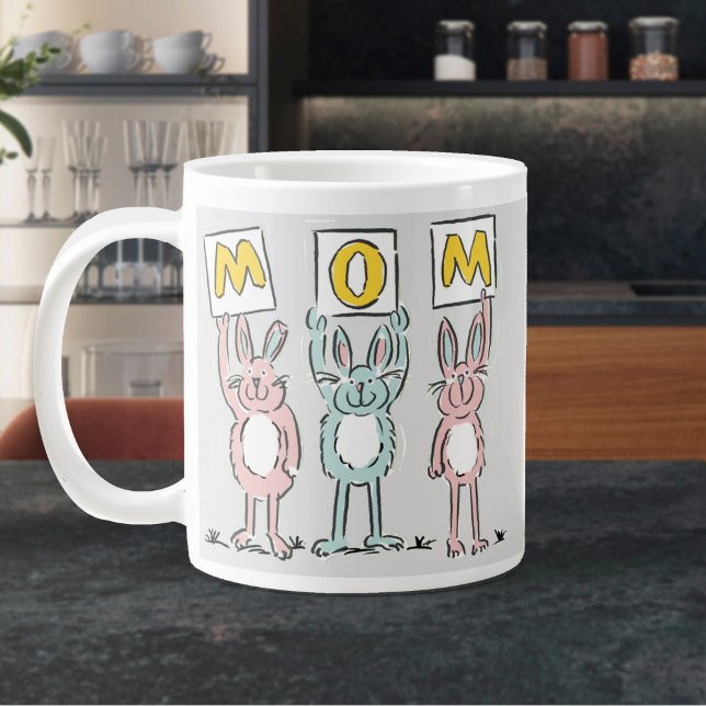 Caneca De Café Grande Presente para Mamãe Design Coelhos Divertidos (Large Mug for Mom)