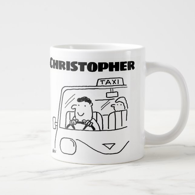 Caneca De Café Grande Presente para um Taxista com Nome (Direita)