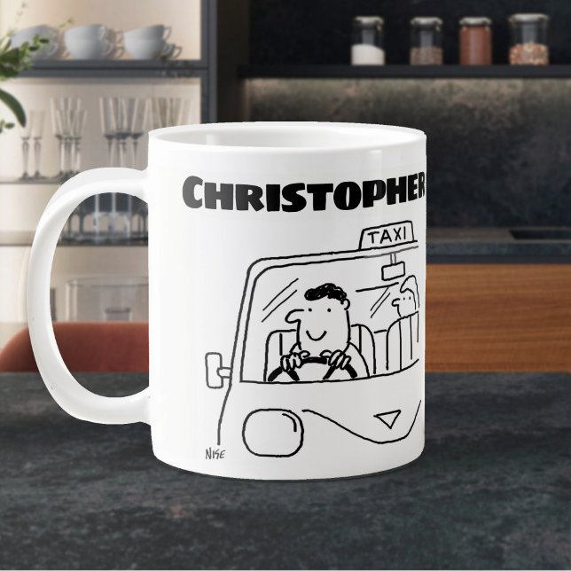 Caneca De Café Grande Presente para um Taxista com Nome (Large Mug with Taxi and Name)