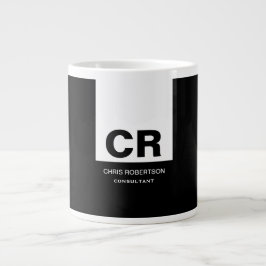 Caneca De Café Grande Presente Personalizado de Crio Branco Preto Monogr