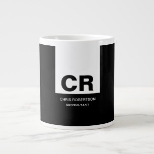 Caneca De Café Grande Presente Personalizado de Crio Branco Preto Monogr