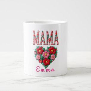 Caneca De Café Grande Presente Personalizado Floral Coração de Mamãe