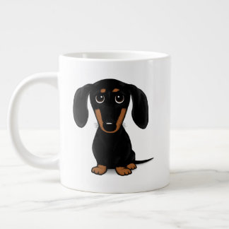 Caneca De Café Grande Preto-Cinto e Tan Dachshund | Cachorro-esmalte