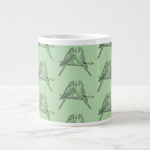 Caneca De Café Grande Preto e branco Dois periquitos empoleirados juntos