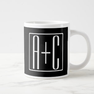 Caneca De Café Grande Preto e Branco Iniciais de Casais