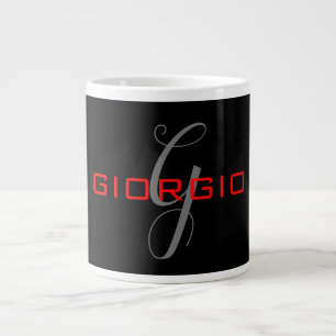Caneca De Café Grande Preto Vermelho Seu Nome Monograma Inicial Moderno