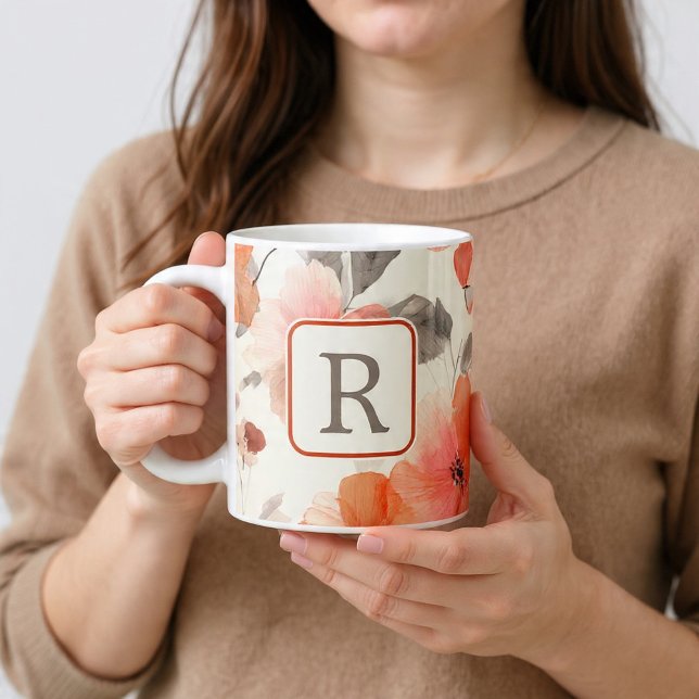Caneca De Café Grande Pretty Flower Monogram Template Personalized (Pretty Flower Monogram Template Personalized BIG Coffee Mug 20oz mug from Ricaso. Monogrammed 
)