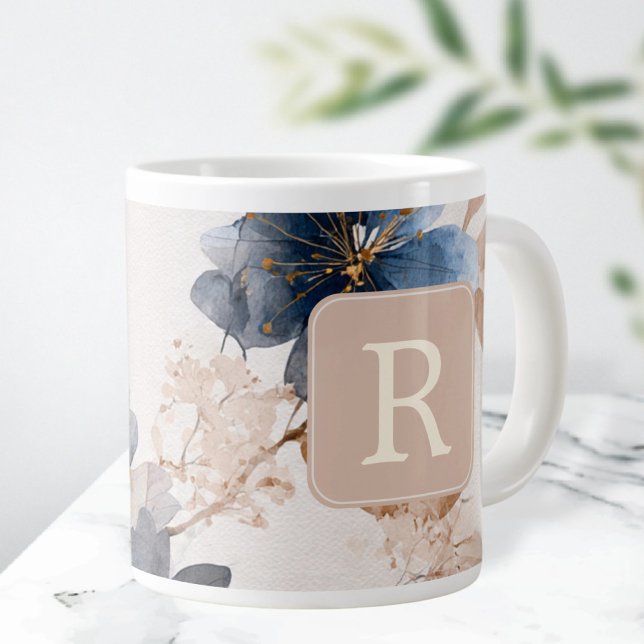 Caneca De Café Grande Pretty Flower Monogram Template Personalized (Pretty Flower Monogram Template Personalized Giant Coffee Mug by Ricaso 20oz giant mug monogrammed)