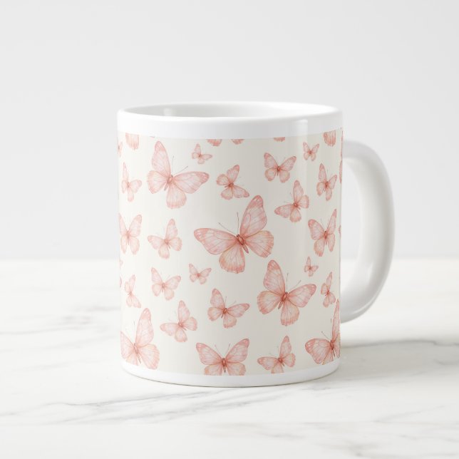 Caneca De Café Grande Pretty pink butterflies (Frente Esquerda)