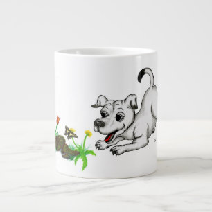 Caneca De Café Grande Primavera acordado, cachorrinho com borboleta
