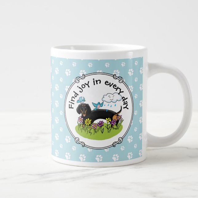 Caneca De Café Grande Primavera Dachshund Dog Dachsie (preto e bronzeado (Direita)