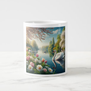 Caneca De Café Grande Primavera do lago de swan floral