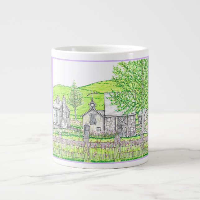 Caneca De Café Grande Primavera Stone Barn Lavanda Jumbo Mug (Frente)