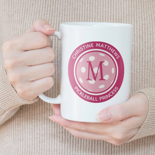 Caneca De Café Grande Princesa do Pickleball Nome do Citação Personaliza (Pickleball Princess Custom Quote Name Initial Pink Giant Coffee Mug)