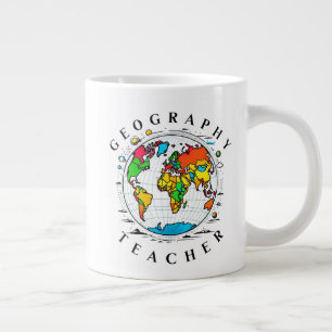 Caneca De Café Grande Professor de Geografia com Gráfico Colorido do Glo