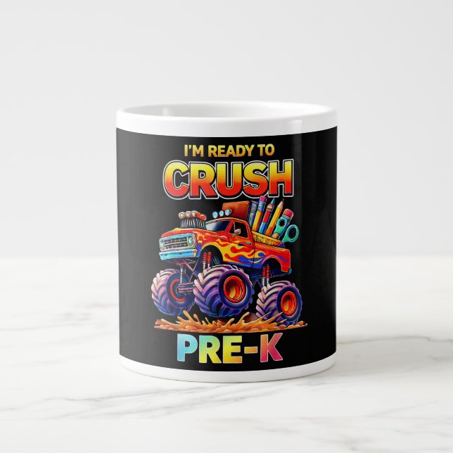 Caneca De Café Grande Pronto para Esmagar Caminhão Monstro Pré-Escolar d (Frente)