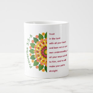 Caneca De Café Grande Proverbs 3:5-6 Mandala Fllower Jumbo Mug