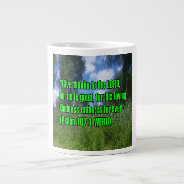 Caneca De Café Grande Psalm 107:1 WEBU Mug (Frente)